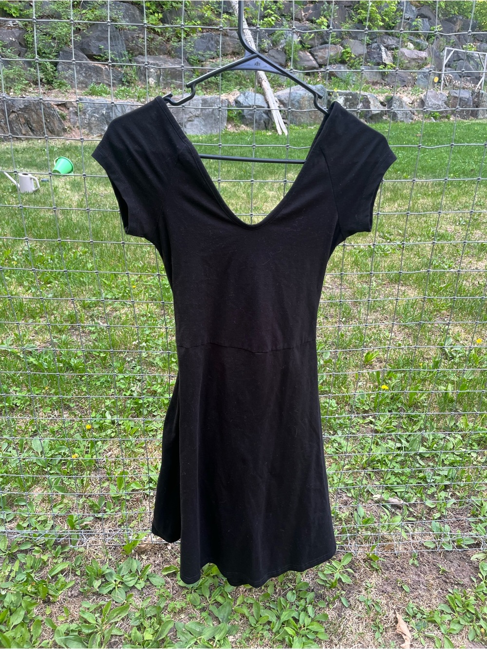 Pact Fit and Flare Open Back Short Sleeve Dress Black
